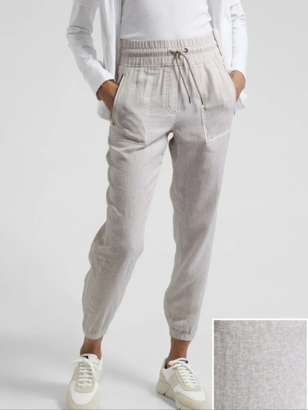 Athleta Cabo Linen Jogger Pants Neutral Micro Cheetah Print